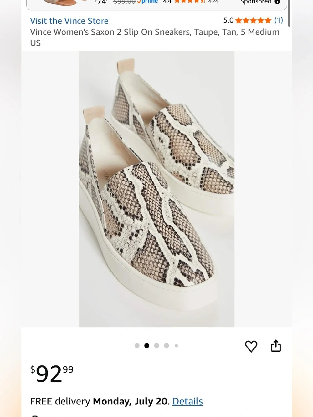 Vince Saxon 2 Snake Emboss Leather Slip On Platform Sneakers US 7 EU 37